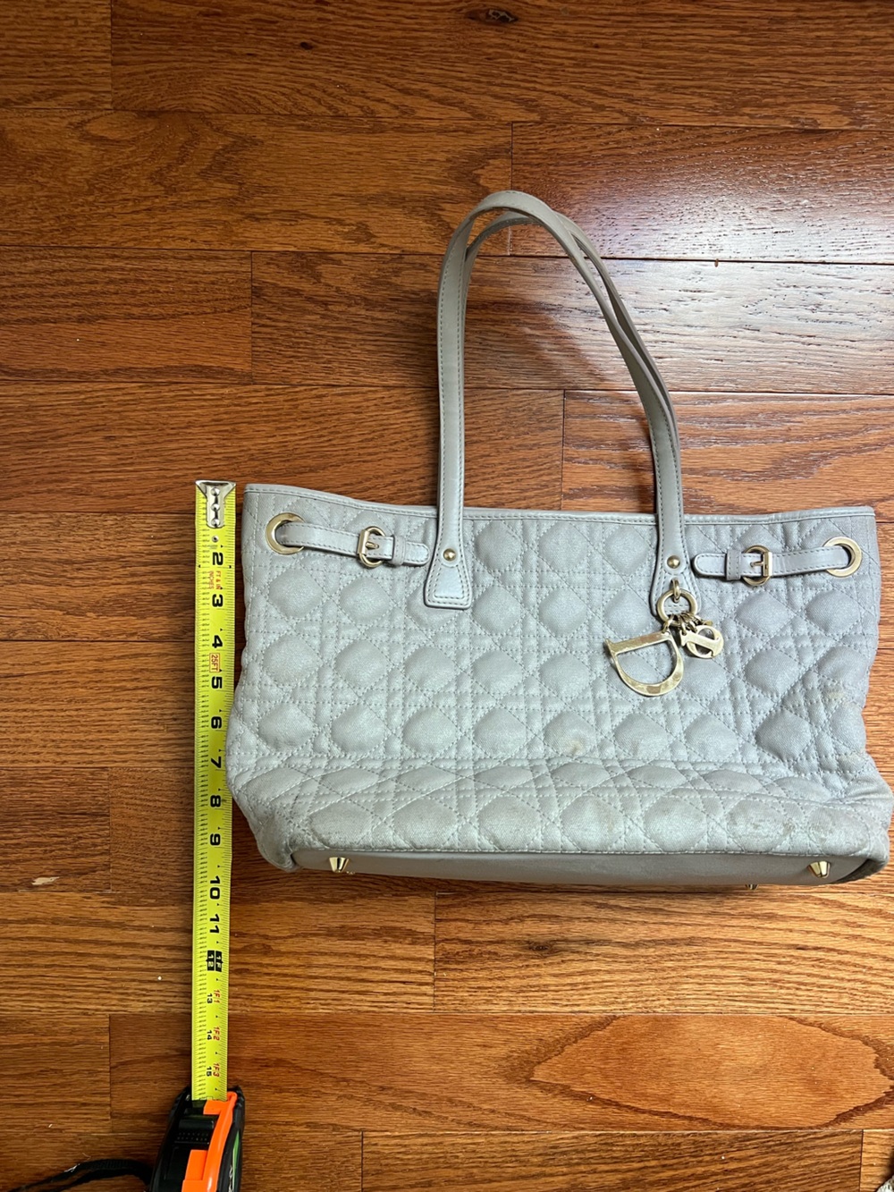 Dior Quilted Tote in Light Gray with Silver Charm - Picture 5 of 15
